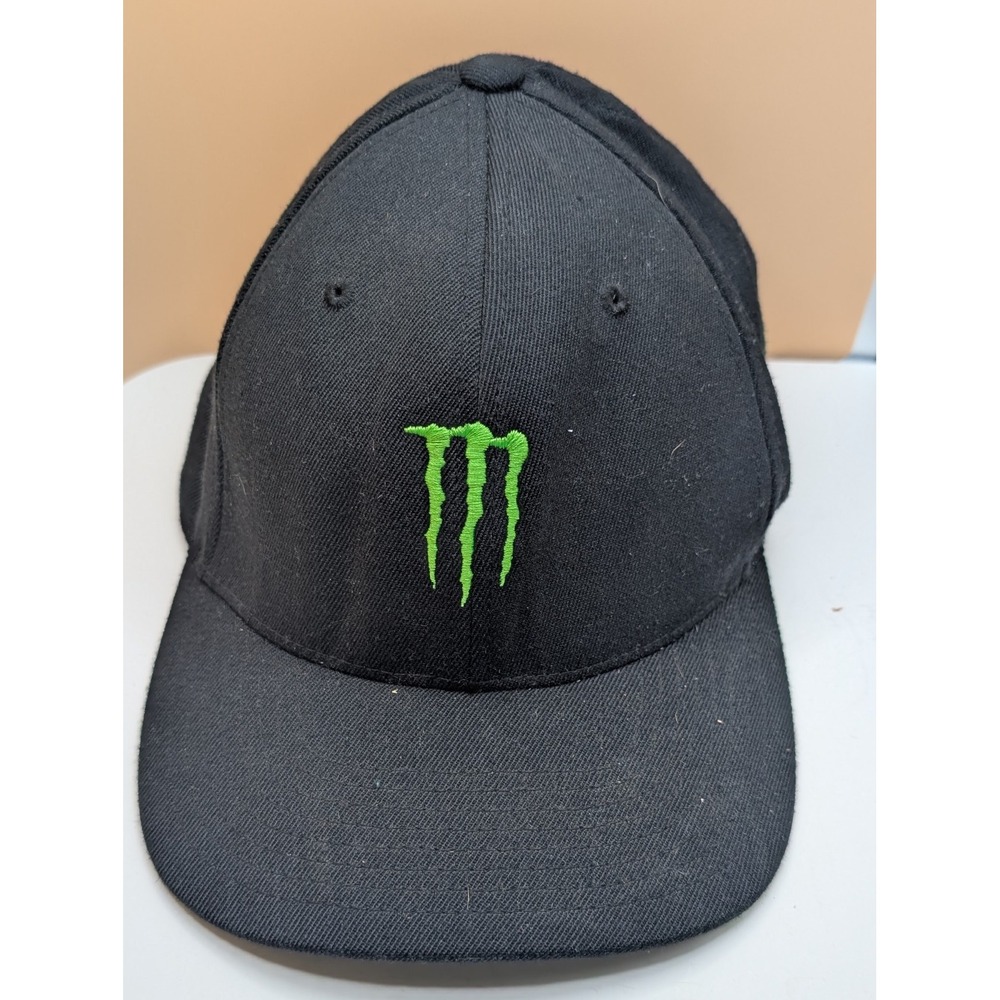 Monster Energy Logo Hat Cap Black Neon Green Energy Drink S-M Adult Flexfit Hat